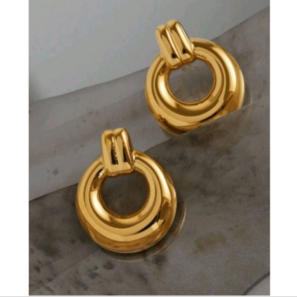 Anthropologie Retro Classy Open Circle Gold Earrings - Picture 3 of 5
